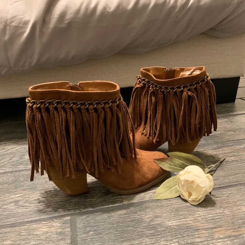 Brown Fringe Booties